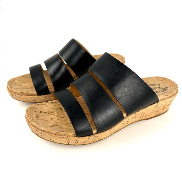 Kork-Ease Menzie Banded Wedge Cork Slide Sandals Black Leather NWOB Size 10M - Picture 2 of 12